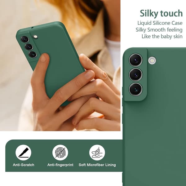 Samsung Galaxy S22 5G Flytande Silikonfodral, Stötsäkert Stötfångarskydd med Mjukt Mikrofiberfoder Skyddande Pansarskal Grön