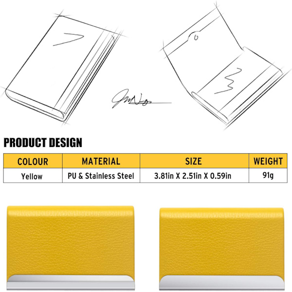 Visitkortfodral, PU-läder, Rostfritt Stål, med Magnetisk Stängning yellow
