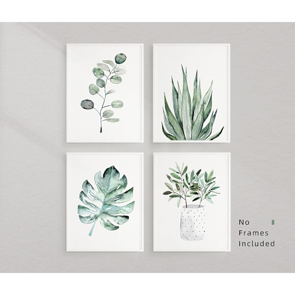 Växttryck Blad Väggkonst för Vardagsrum, Canvas Tryck Poster 8x10 Tryck Oinramade Set om 4, Botaniska Tryck Salvia Väggdekor