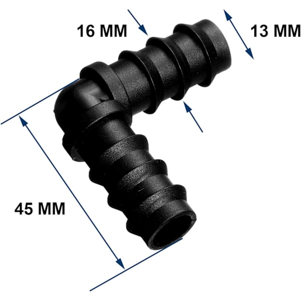 Rørforbindelser til 16mm vandingssystem (albue)