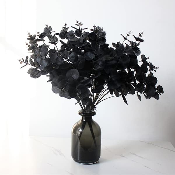 Sæt med 3 kunstige eukalyptusgrene, centerpiece til Thanksgiving, Halloween, borddekoration (sort)