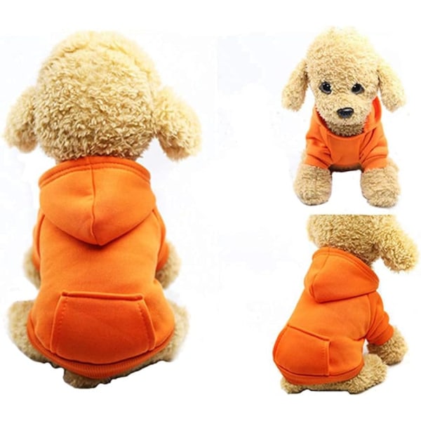 Vinter Hund Hoodie Sweatshirts med Lommer Varme Hunde Tøj til Små Hunde Chihuahua Frakke Tøj Hvalp Orange X-Small