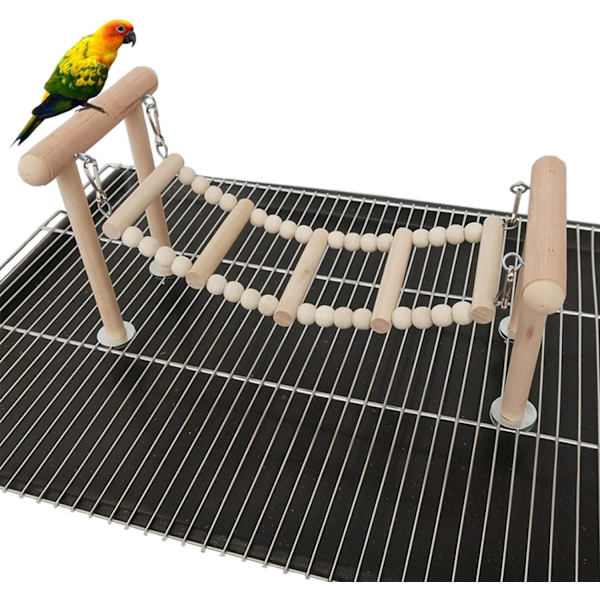 Fågel sittpinnar stativ leksak, papegoja gunga klättring stege leksaker, fågelbur topp lek gym lekplatser stativ trä sittpinne 11 inch