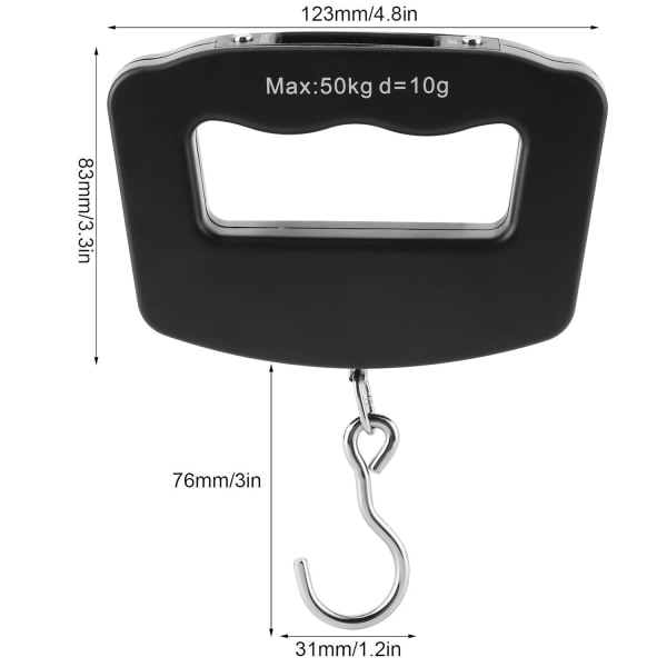 Digital Fiskeskala Bagageskala 110LB/50KG Elektronisk Digital Vægt, Bærbar Hængende Krog/Stor Baggrundsbelyst LCD-Skærm