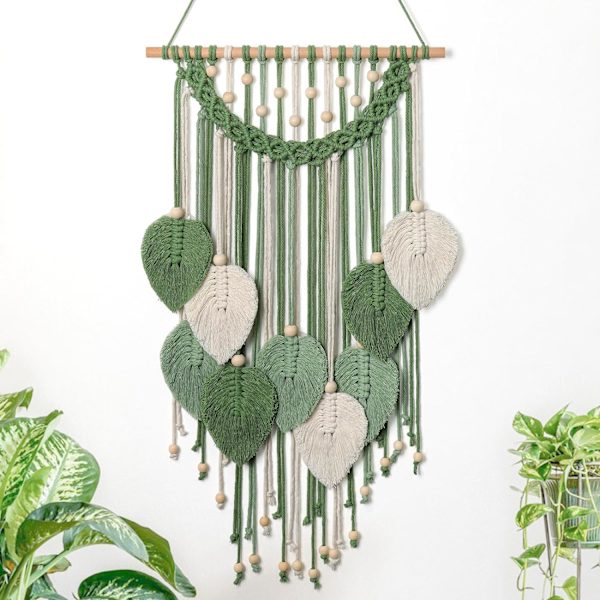 Macrame Väggbonad Boho Blad Vävd Gobeläng, Bohemian Chic Hem Väggkonst Dekorationer