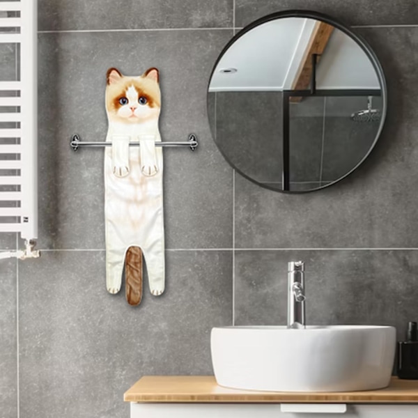 Handduk för snabb torkning, absorberande handdukar i form av katt, söta djurhanddukar, handdukar för kök och badrum (Ragdoll-katt)