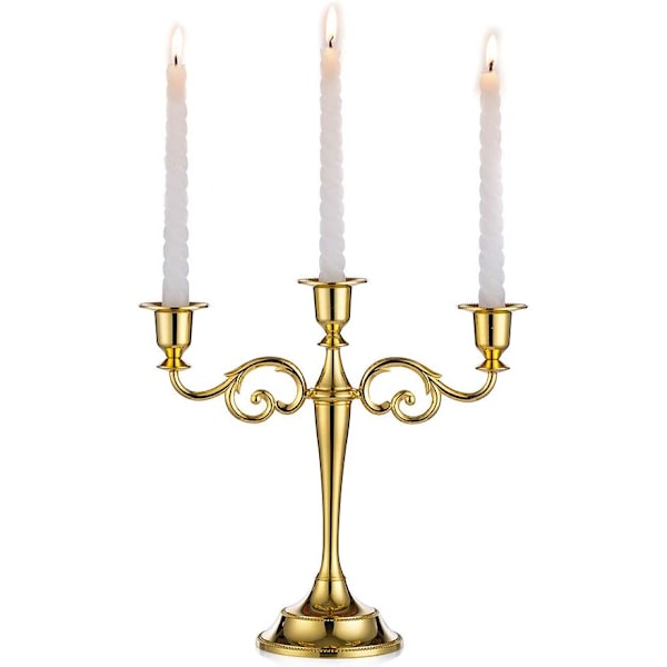 Guld metal lysestage 3-armet lysestage 27 cm høj bryllupsbegivenhed kandelaber lysestage, Guld