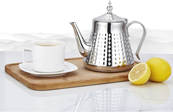 1200ml, Tekanne i rustfritt stål med avtakbar infuser, Komfyrtekanne silver