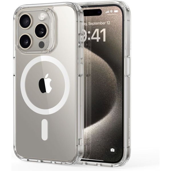 För iPhone 15 Pro Max Case, Kompatibel med MagSafe, Gulningsbeständig, Reptålig Baksida, Classic Series, Klar