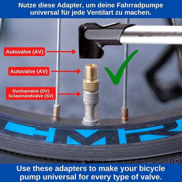 Set med 3 DV- och SV-cykelventiladaptrar för ventil till bilventil med extra tätningsring