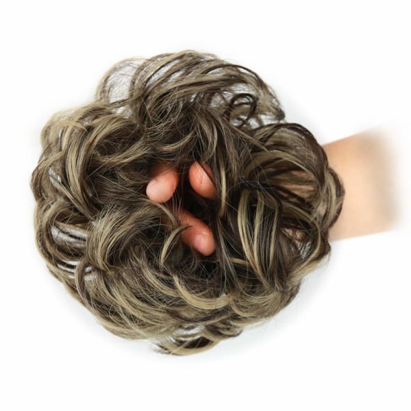 1 st Messy Hair Bun Hair Scrunchies Extension Curly Wavy Messy Syntetisk Chignon för kvinnor Updo Hairpiece Dark Brown & Ash Blonde