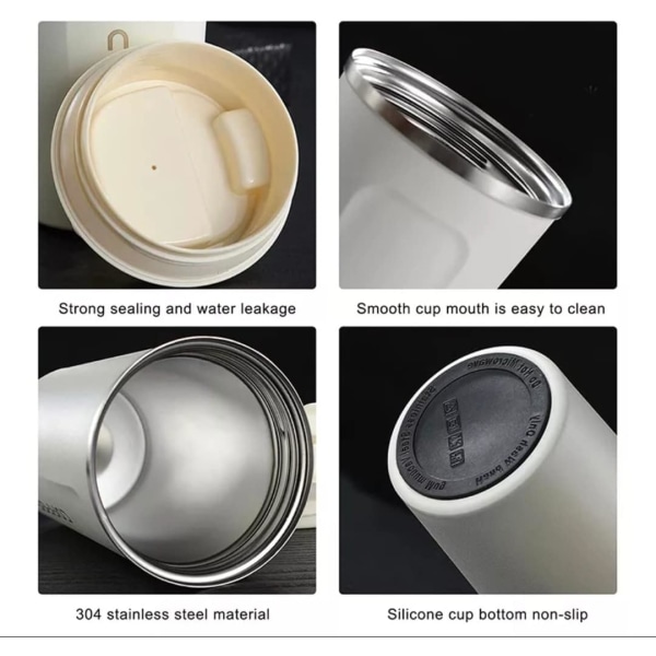 Bär din kaffemugg med dig，Resemugg i rostfritt stål， Smart LED-pekskärm med temperatur - dubbel väggisolering - 380 ml