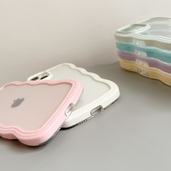 Skal, Sött Krulligt Vågigt Ram Klart Skal, Transparent Mjukt Silikonskydd för iPhone 13 / iPhone 14 - Rosa iPhone 14