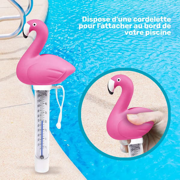 Pool Termometer, 1 Flydende Termometer med Rem - Stødsikker og Vandtæt (Flamingo)