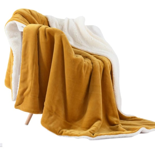 Sherpa tæppe varme tæpper til vinter super blød fuzzy flannel fleece/uld som vendbar fløjl plys sofa tæppe let Ginger Yellow 60"x80"