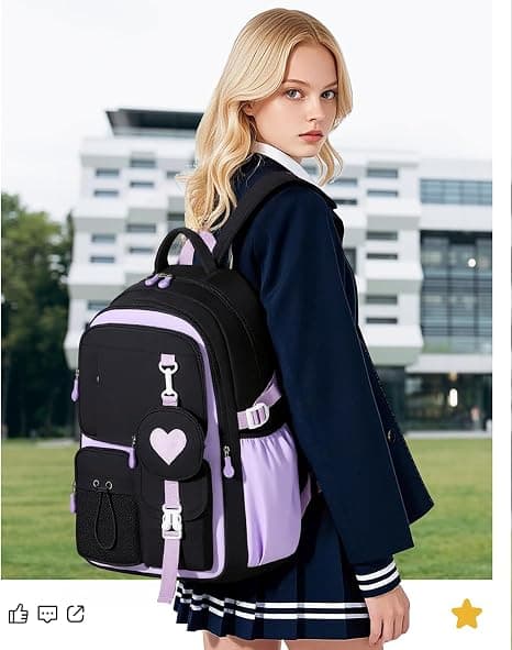 Barneskoletaske for jenter (3.-5. klasse), 20L, ergonomisk | Bryststropp | Vanntett | Kawaii
