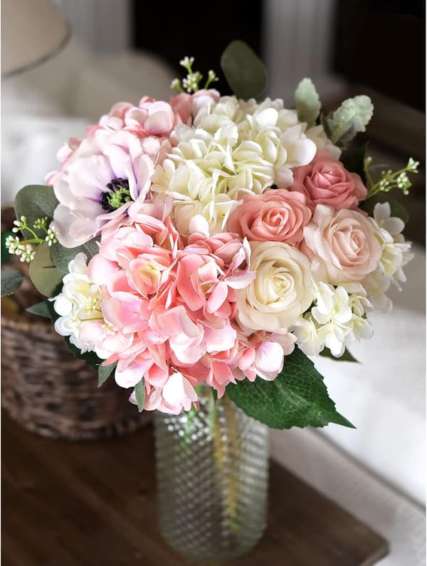 5-pack Konstgjorda Hydrangea Blommor i Silke, Blomsterarrangemang Dekoration 47cm pink