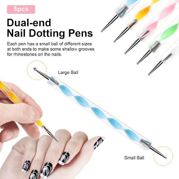 Nagelkonst Penslar Set, 15st Akryl Nagelborste Målarpenna och 5st Nagel Dotting Verktyg, Nagelpenna Designer Nagelkonst Målningskit