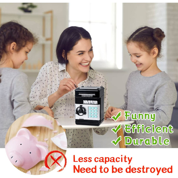 Digital Spargris Mini ATM Säker Pengabox för 3 4 5+ Åriga Barn, Kontanter Mynt Sparbox Säker Pengabox för Pojkar Flickor Black