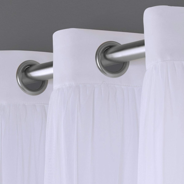 Lagdelt Solid Blackout og Sheer Vinduegardinpanel Par med Grommet Top, 52x84\", Hvid, 2 Dele