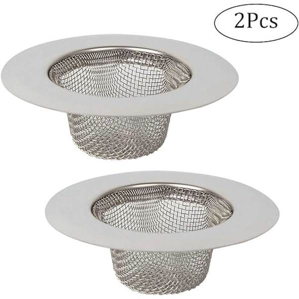 2 stk. rustfrit brusefilter i rustfrit stål, køkkenafløbsfilter, vaskefilter Silver B