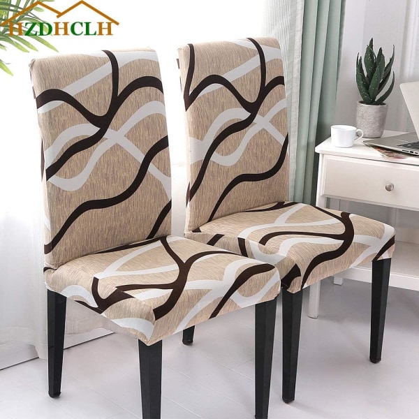 Chair Cover, Washable Soft Chair Covers for 6 Pieces, Stretch Fitting Chair Protector (Off-White Lines Pattern, 6 Pcs)