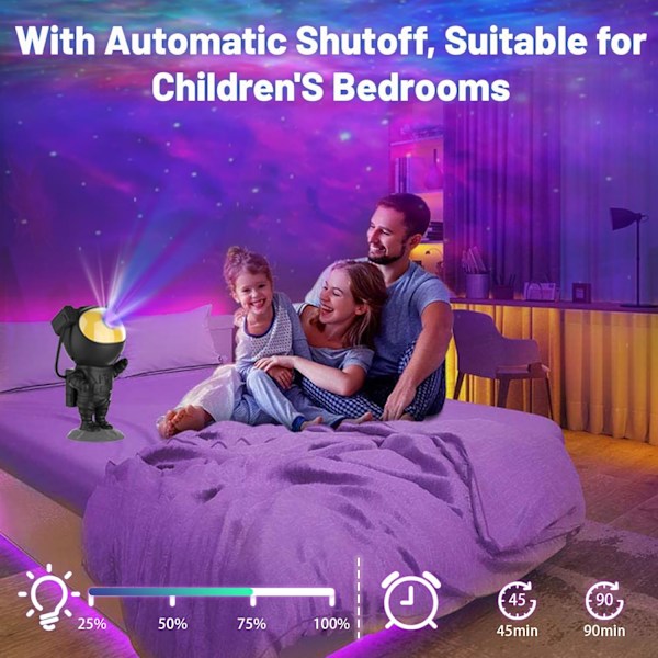 Astronaut Nebula Natlamper, Astronaut Lysprojektor med Nebula, Timer og Fjernbetjening, USB-drevet 360° Justerbar