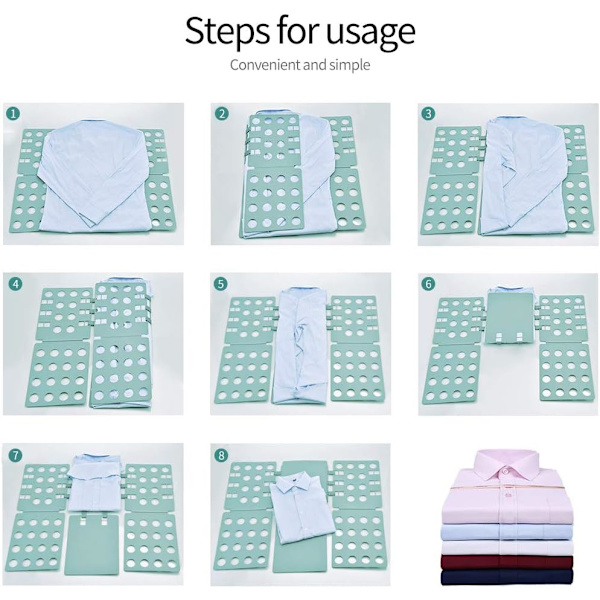 Fällbart bräde, hopfällbar flikorganisatör för vuxna kläder mapp mapp Etement skjorta T-shirt grön
