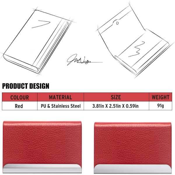 Visitkortfodral, PU-läder, Rostfritt Stål, med Magnetisk Stängning red
