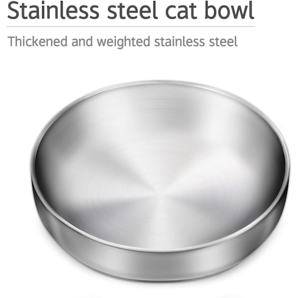 2x Rostfri Skål Kattskål, 304 Material Kattskål, Säker att Kontakta med Mat, Droppsäker och Lätt att Rengöra