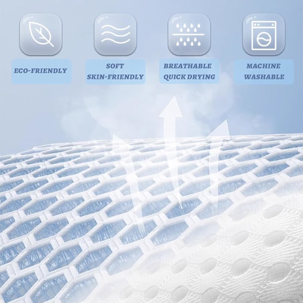 Badepute for hode og nakke, Ergonomisk 4D Air Mesh, Luksuriøs vanntett badepute med 6 kraftige sugekopper