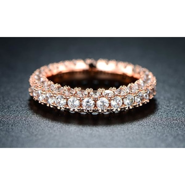 Kvinnors 3-rads evighetsring Vitguld eller roséguldpläterad Cubic Zirconia Eternity Band Ringsmycken Rose Gold 7