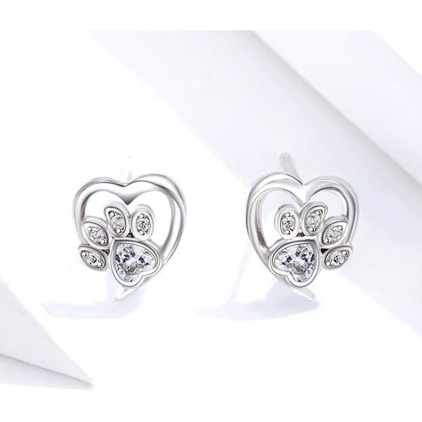 Söta Valp- och Kattpåtassar Studörhängen i Sterling Silver, Underbara Rosa Kristallklara Eviga Kärlek Hjärta Örhänge