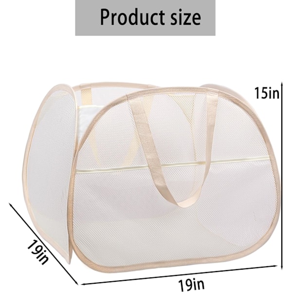 Hopfällbar tvättkorg, hopfällbar tvättkorg i nät, hopfällbar tvättkorg Beige