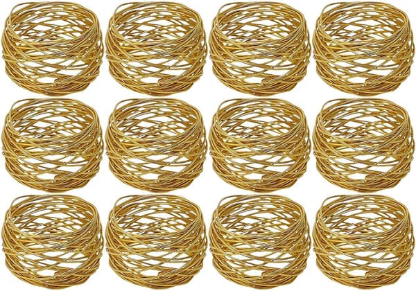 Håndlavede Guld Runde Mesh Servietringe Holder til Spisebord Fester Hverdag, Sæt med 12 (Guld, 12)