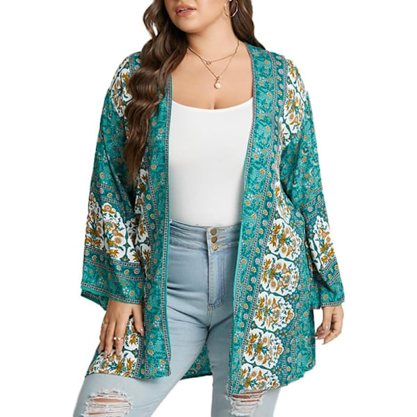 Kimono Cardigan til Kvinder Boheme Blomsterprint Strand Cover-Up 3/4 Ærme Chiffon Bikini Sarong Sjal Toppe Style 2 M