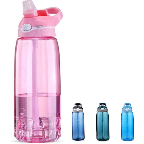 1000ML Vannflaske, Med Skjult Koppbånn, Vannflasker Med Håndtak Passer Til Sport Basketball Trening Gåing Reiser Kontor Osv. pink
