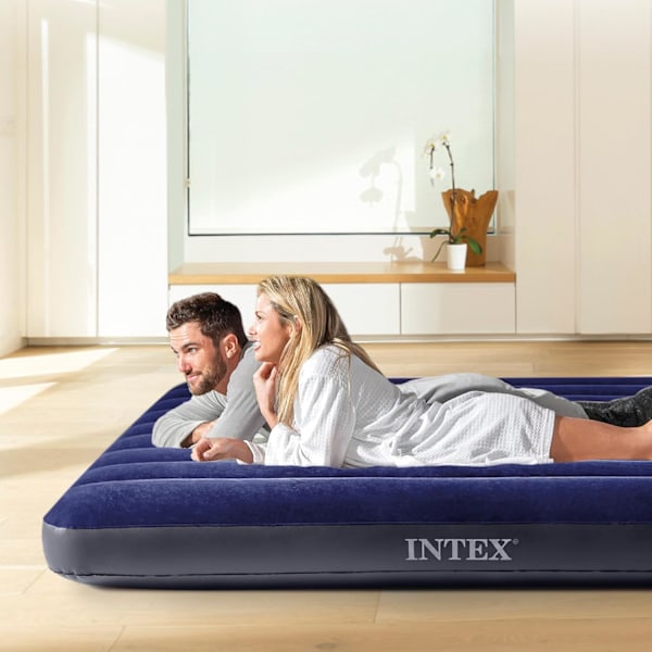 Uppblåsbar Downy AirBed madrass med vattentät flockad yta och Dura-Beam inre struktur, lämplig luftmadrass för resor, Dubbel Double