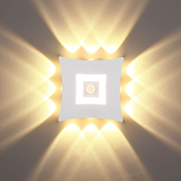 18W LED utomhus- och inomhusvägglampa med PIR-rörelsesensor, IP65 vattentät väggbelysning, 3000K varmvit aluminiumvägglampa för trädgård, vit