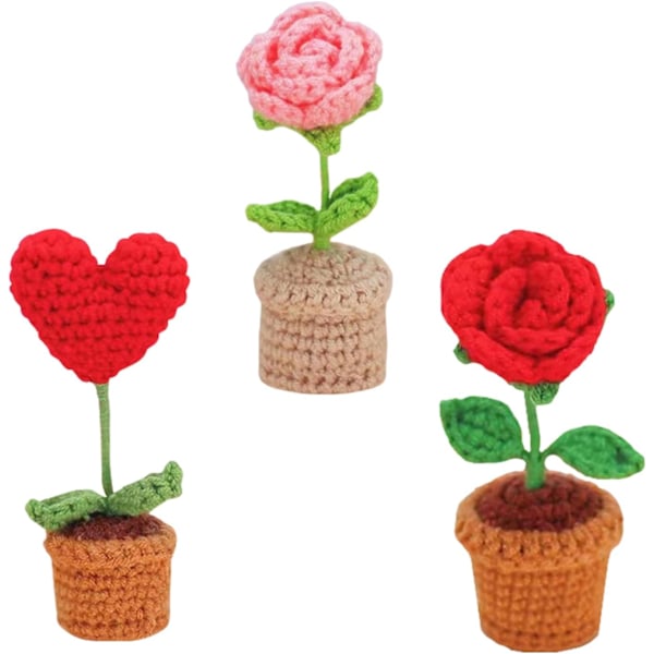 3 stk. Håndstrikkede Blomsterpotter Færdige Håndlavede Hæklede Blomsterpotter Hæklet Potteblomster Hæklet Solsikke Blomsterkurv style 2
