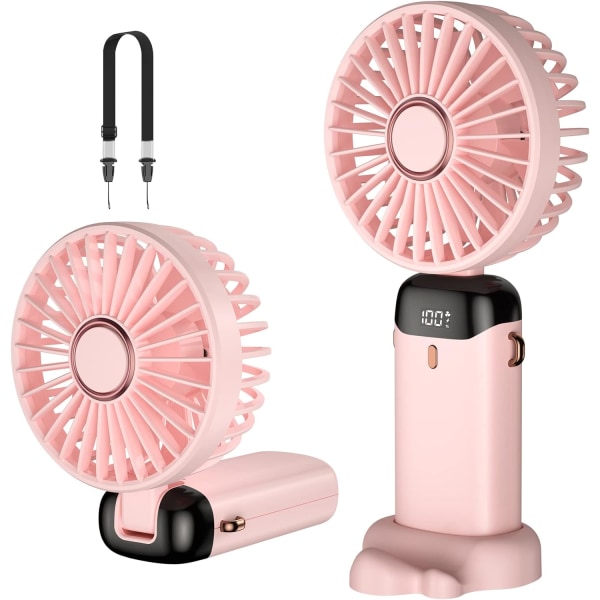 Handheld Fan, USB Rechargeable Mini Portable Fan, 5 Speed Small Pocket Fan with Base, 3000mAh Battery Foldable Desk Fan for Office, Outdoor