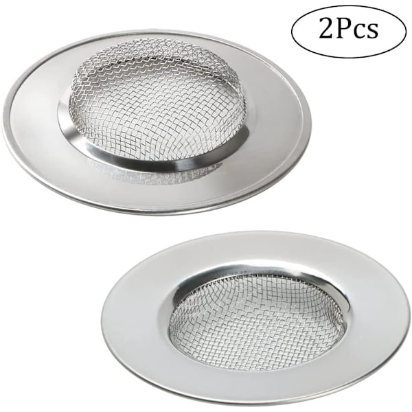 2 stk rustfritt stål dusjsil, kjøkkenavløpsfilter, vaskefilter Silver A