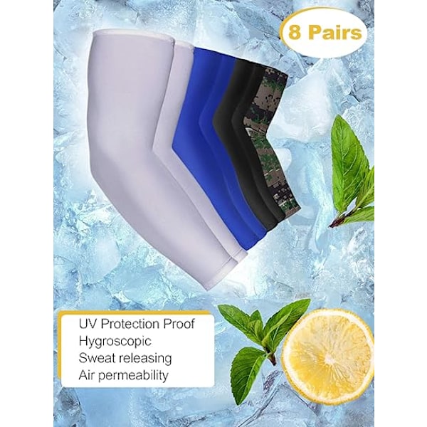 8 paria unisex UV-suojattuja viilentäviä hihoja, jääsilkkiä
