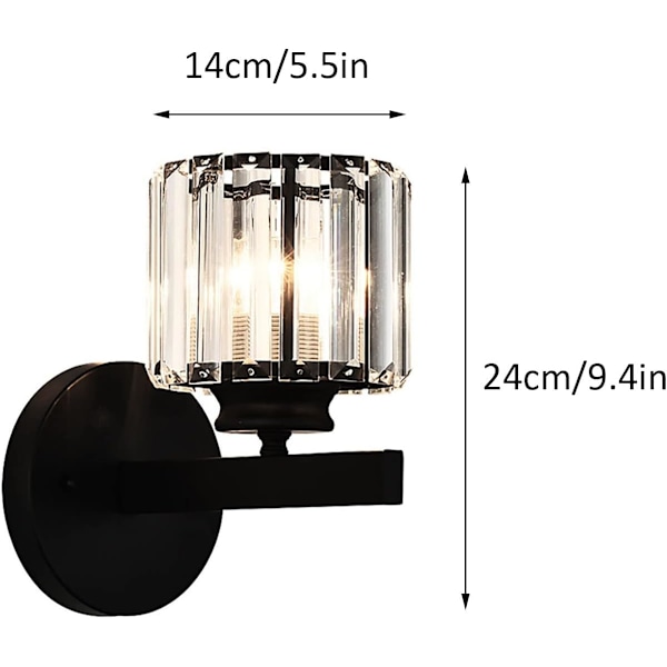 Retro Kristall Vägglampa, E27 Modern Svart Kristall Vägglampa, Väggbelysning för Sovrum Vardagsrum Korridor Style 1