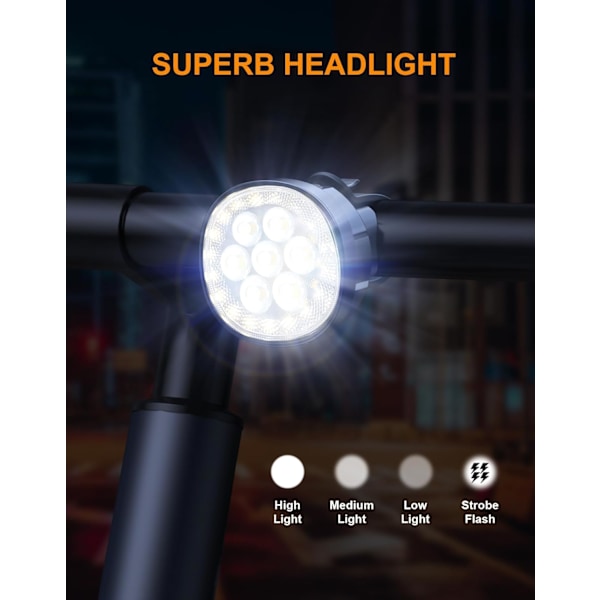 Sykkellykter, [8+12 Moduser & USB Oppladbar] Ultra Sterke LED Sykkellykter Foran og Bak for Nattsykling, IP65 Vanntett