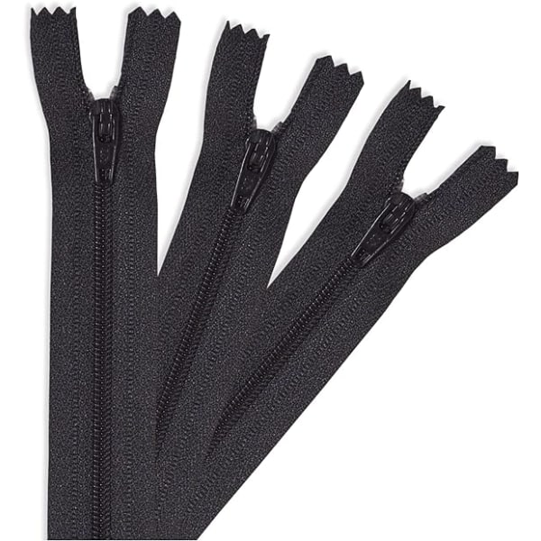 3-pack - Nylon Blixtlås med Sluten Ände. Perfekt för Sömnad, Klädsömnad, Kjolar, Väskor, Kuddar, Hantverksprojekt Black