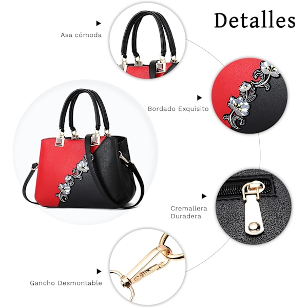Dametasker Blomstermønster Crossbody Tasker Pom Pom Dekoration Håndtasker Tote Tasker til Damer Skuldertaske PU Læder burdeos