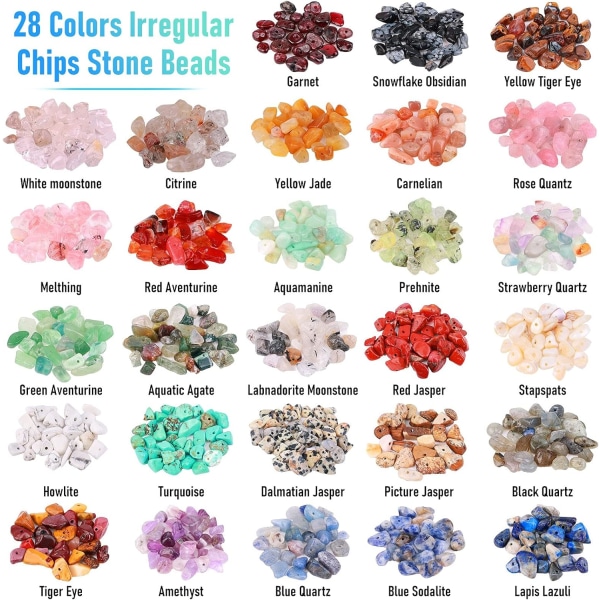 1400 st kristall smycken gör kit äkta sten, 28 färger oregelbundna stenpärlor för halsband Armband Ring Örhängetillverkning Multicolor