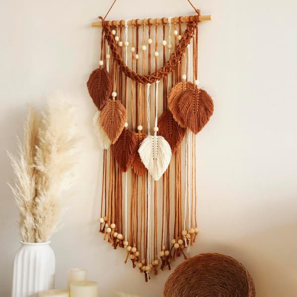 Macrame väggdekoration - Handgjord bladväggbonad, Boho-dekorationer för sovrum, vardagsrum, badrum