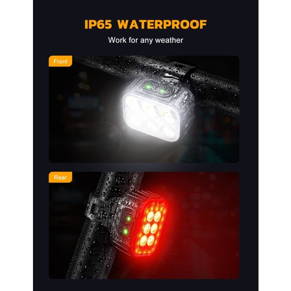 USB genopladeligt lys med spotlight og projektor, IP65 vandtæt cykelbelysning til natkørsel, 4x4+6x6 lystilstand cykelforlygte